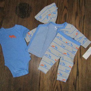 Offspring baby boys 4 piece fox theme layette outfit set size 3 months